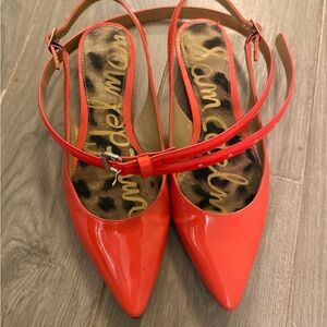 Sam Edelman Orange Patent Slingback Flats – Size 8 with matching Anne Klein Belt